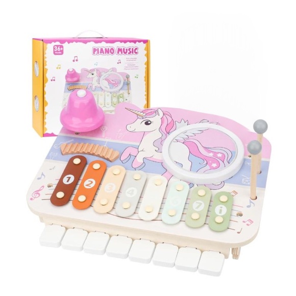 Other - Kids Piano Musical Toys - 5 In 1 Wooden Music Instruments Toys For Kids, Pink